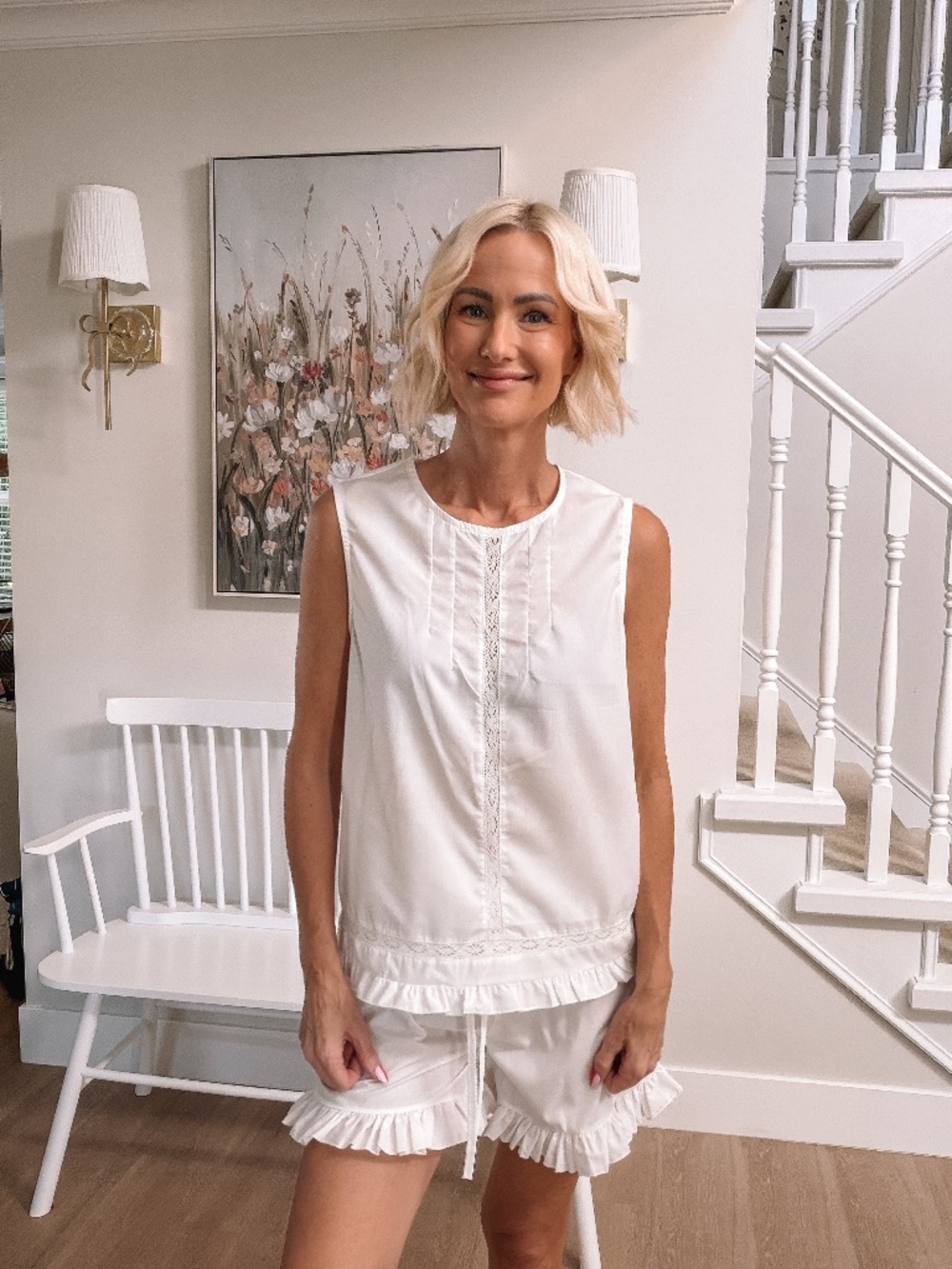 INSERT RUFFLED HEM SLEEVELESS TOP AND SHORTS SET